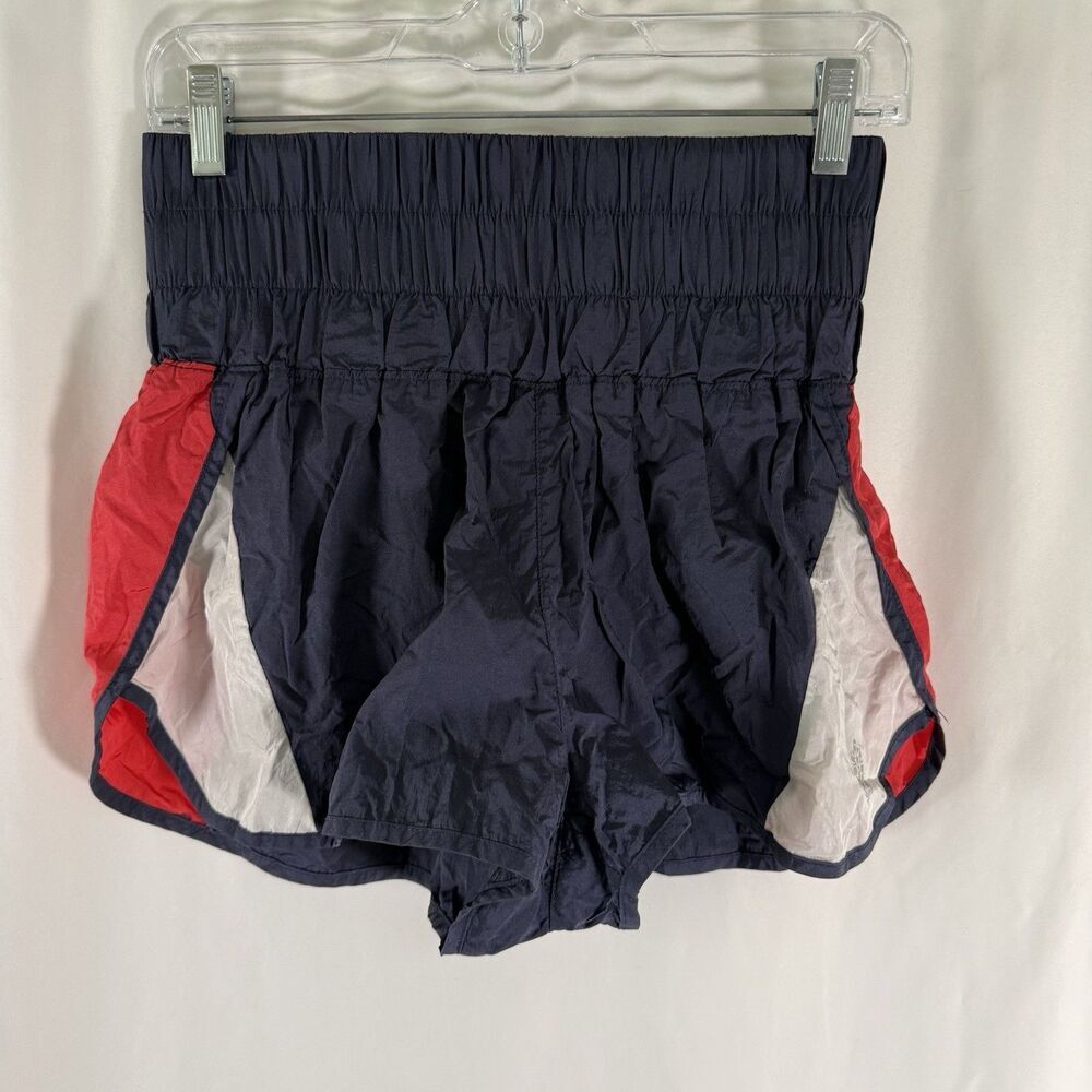 Free People Movement Shorts Women's Medium Blue Red Striped Pull On High Waist